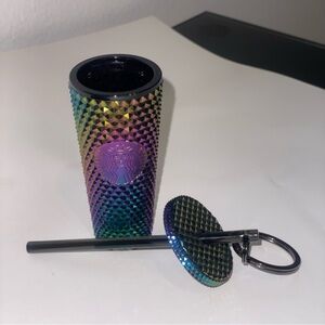Starbucks Studded Iridescent "Oil Slick" Keychain Ornament Tumbler Multicolored